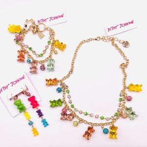 Betsey Johnson Multi Color Gummy Bear Necklace, Bracelet, Earrings Combo